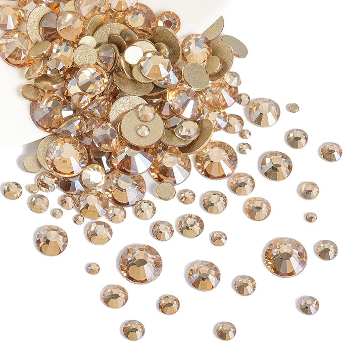Beadsland Rhinestones for Makeup,8 Sizes 2500pcs Gold Flatback Rhinestones Eye Gems for Nails Crafts with Tweezers and Wax Pencil,Golden Shadow,SS4-SS30