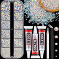 Resin Jelly Rhinestones for Crafting with B7000 Jewelry Glue, 1 Box Transparent AB Flatback Crystal with 3Pcs 10ml Glue, Bedazzling Non Hotfix Gems for DIY Tumblers Clothing Shoes Manicure