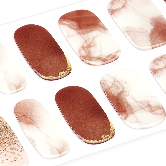 DANNI & TONI Semi Cured Gel Nail Strips Marble (Desert Rose) Gold Glitter Gel Nail Stickers Ombre 28 Stickers