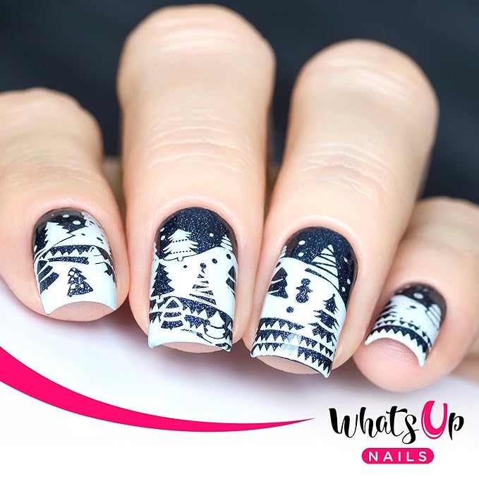 Whats Up Nails - A014 Holiday Snowfall Stamping Plate for Christmas Winter Nail Art Design