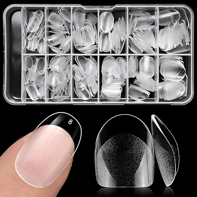 AddFavor XS Short Oval Gel Nail Tips, 240pcs Round Acrylic Nail Tips Full Cover Clear Press on Nails False Tips for Nail Extension, 12 Sizes Short Fake Nails