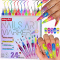 24 Color Nail Art Pens, Classic & Neon Nail Markers Set 0.5 MM Fine Tip Nail Polish Pens Drawing Painting Point Liner Painted Pen Kit, Waterproof DIY Nails Art Design Manicure Tools