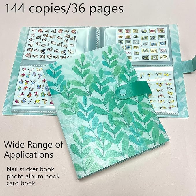 144 Slots Nail Art Sticker Storage Book Display Collecting Equipment Nail Art Decals Photos Storage Book Manicure Designer Tools Decoration Kits(Leaves)