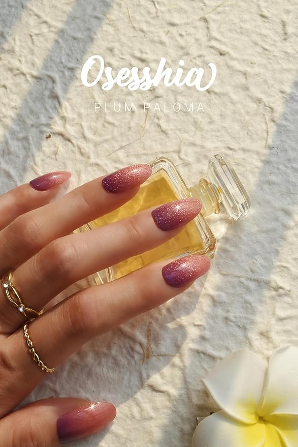 Semi Cured Gel Nail Strips, 20 pcs Nail Wraps, Glaze Stickers, Salon Quality French Manicure, Full Decal Gel Polish Strips, Long Lasting SCG, Easy on, UV Required (Plum Paloma)