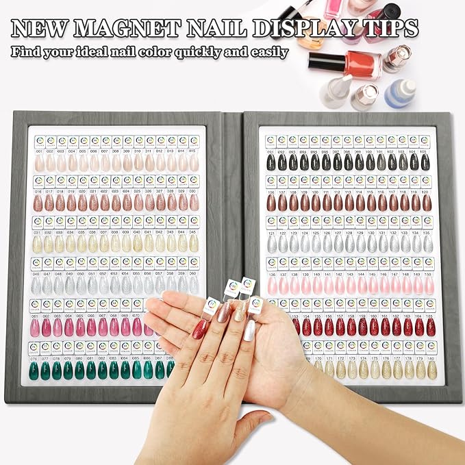 Magnetic Nail Swatch Book,180 Nail Color Display Book with 192 Magnetic Tips,Professional Nail Salon Color Display Book for Easy Preview & Storage