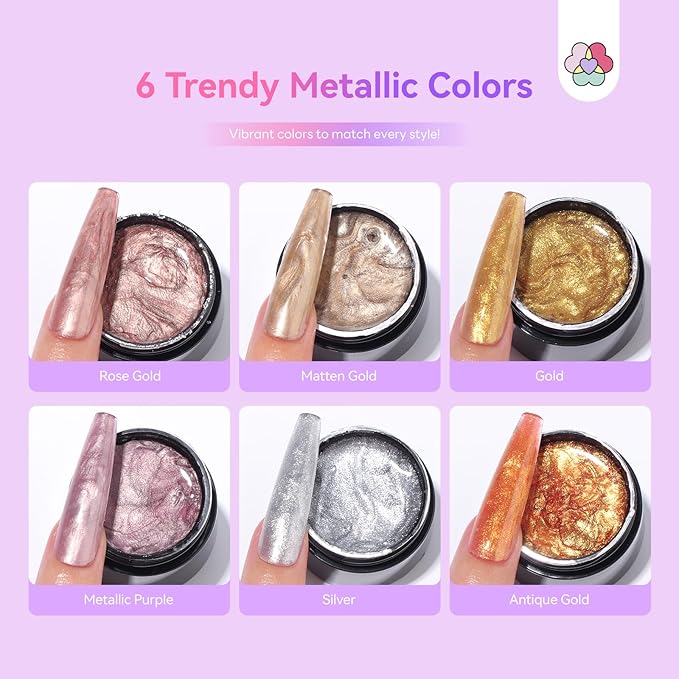 SAVILAND 3D Sculpture Gel Set: 6 Metallic 3D Nail Gel Sculpting Gel for Nail Art Molding & Extension, No-Wipe Non-Sticky Hand Carving Builder Nail Gels for DIY Manicure Home Salon Use