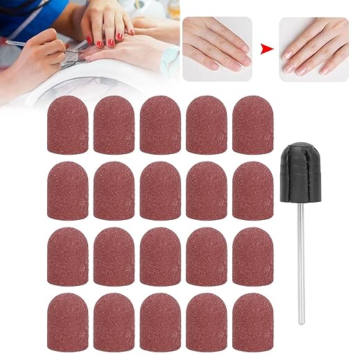 Nail Sanding Band Drill Bit, Manicure Sanding with 20 Grinding Head Bits for Electric Nail Drill, Manicure Toolail Sanding Bands Grinding Sand for Nail Drill(Brown)