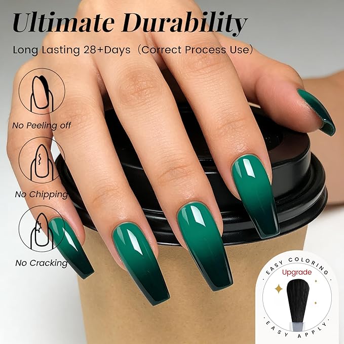 YTD Likomey Color Changing Gel Nail Polish,15ml Bright Green To Dark Green Mood Temperature Change Colors Ombre Thermal Salon Home Fall Winter Manicure UV Nails Varnish,WB09