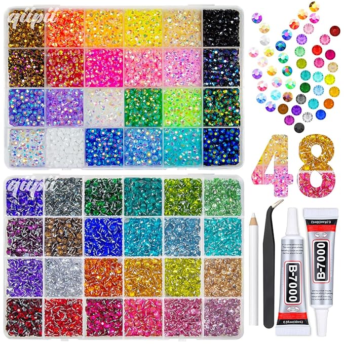 48 Color 5mm SS20 Jelly AB & Crystal Colorful Resin Rhinestones for Bedazzling Crafting Flatback Stones Gems Diamonds Bedazzler Kit for Nails Eyes Face Makeup Tumblers Bottles DIY Crafts Shoes