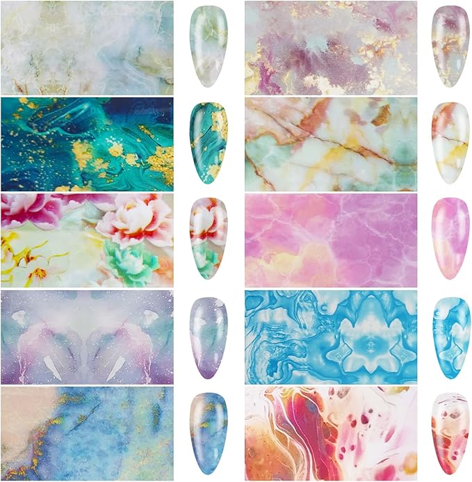 LoveOurHome 30 Sheet Nail Art Foils Flower Marble Holographic Trsnfer Nail Foil Sticker Decals Manicure Decoration Acrylic Tips Supplies for Crafts Nails Design