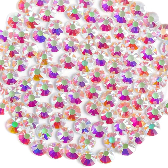 Beadsland Flat Back Crystal Rhinestones Round Gems for Nail Art and Craft Glue Fix, Transparent AB, 10mm, SS50/144pcs