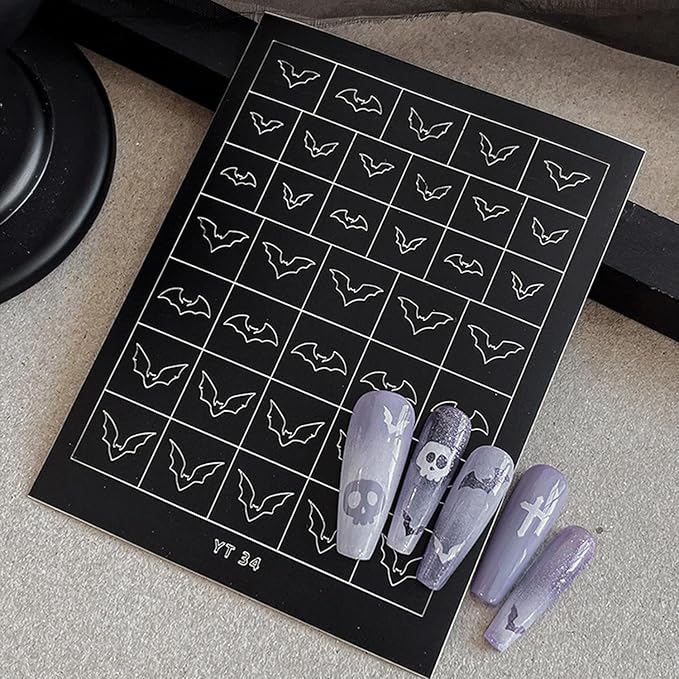 Halloween Nail Stickers Airbrush Stencils Stickers for Nail Art with Skull Ghost Witch Bat Pumpkin Grimace Designs Supplies Design Nail Guide for Manicure Nails Decoration 6 Sheets