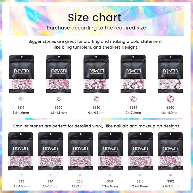 Novani Rhinestones 3000Pcs Flatback Crystal Round Loose Gemstones Glass Rhinestones for Crafts Makeup Nail Art Clothes Shoes DIY Decorations(SS8, 2.3-2.5mm,Pink)