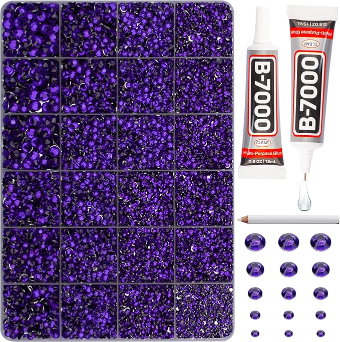 20100Pcs Purple Resin Rhinestones 2,3,4,5,6mm Flatback for Bedazzling Crafting Crafts Clothing Clothes Fabric Shoes Nail Art, Dark Purple Flat Back Gems Diamonds Bedazzled Jewels Crystals Gemstones