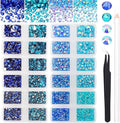 15000PCs 2-6MM Blue Series Resin Flat Back Rhinestones, Round Non Hotfix Jelly & Silver Bottom Resin Rhinestones Nail Gems Stones with Tweezer & Picker Pen for Nail Art Tumblers & DIY Crafts