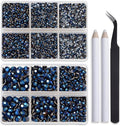 Bymitel Hotfix Crystal Rhinestones Round Gems for Crafts,Mixed 6 Sizes with Wax Pencil Kit, Mine Blue 1.6-6.3mm SS4-SS30/8000pcs