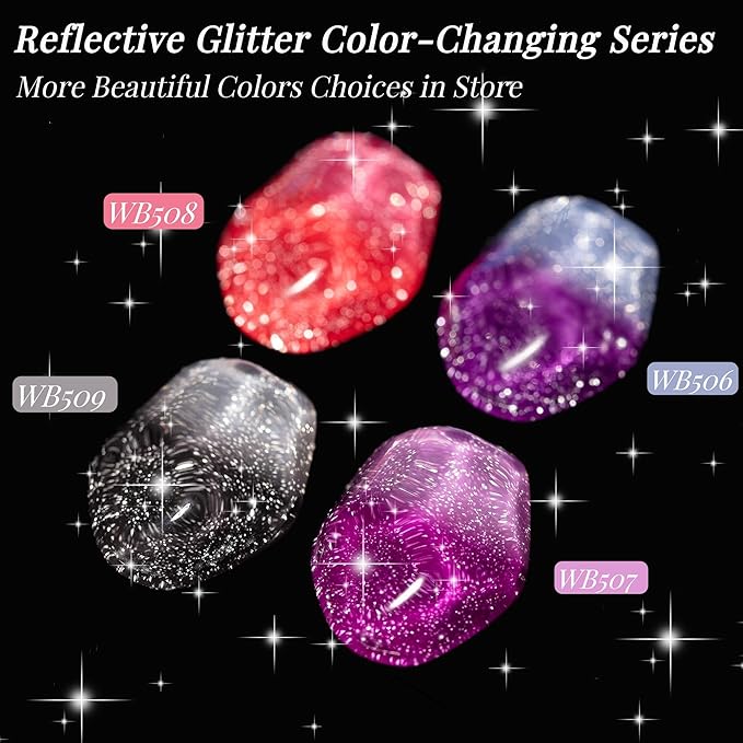 YTD Likomey Color Changing Gel Nail Polish,15ml Reflective Glitter Pink to Red Mood Temperature Change Colors Thermal Ombre Fall Winter Flash Sparkle UV Nail Varnish,HEMA Free TPO Free,WB508