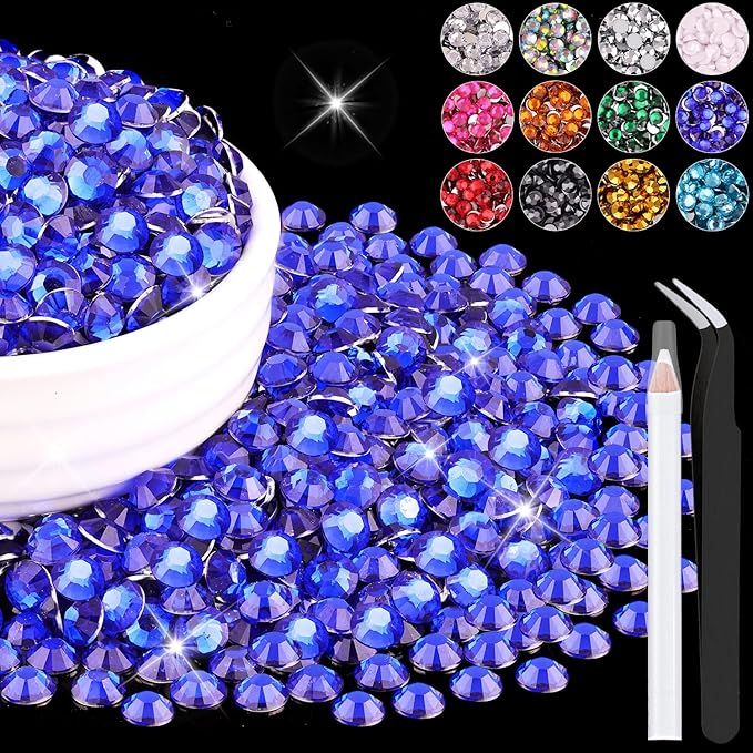1500PCS 6mm Resin Rhinestones Bulk for Crafting (Royal Blue), Flatback Bedazzling Crystals for Crafts DIY Nail Decoration, Gems Charms for Tumbler Shoes Clothing Fabric with Pickup Pen and Tweezers