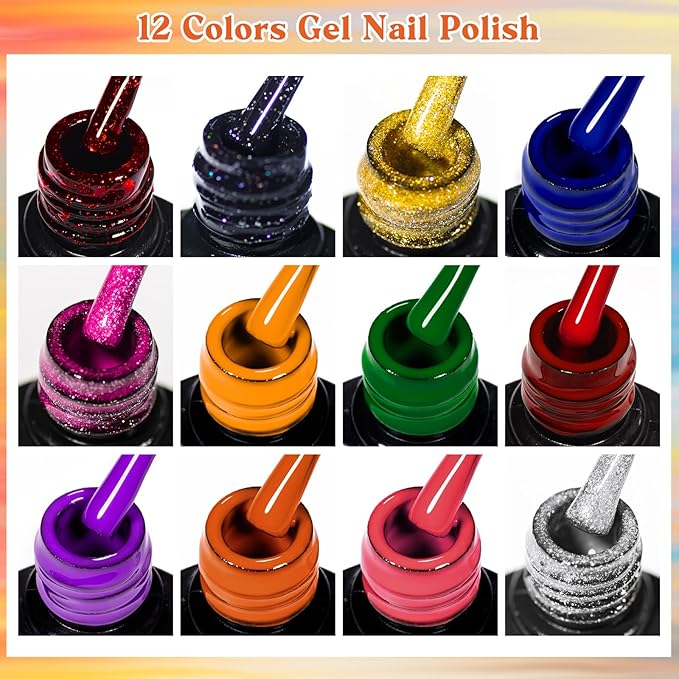 MEET ACROSS 12pcs Gel Nail Polish Set,Soak Off UV LED Lamp Gel Nail Polish Kit,Fashion Shimmer Nail Art Design Gifts for Women Manicure Salon (Base Series)