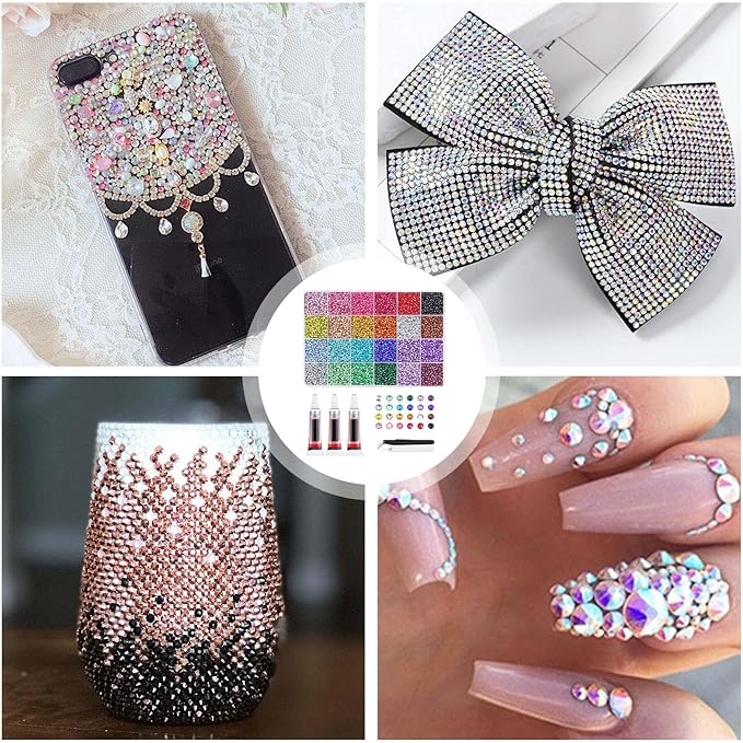 32000Pcs Resin Jelly Rhinestones for Bedazzling,3mm Multicolor Flatback Gems for Diamond Art Bedazzler Kit with 3Pcs 10ml Jewelry Glue for Nail Art Crafting Book Makeup (24000)