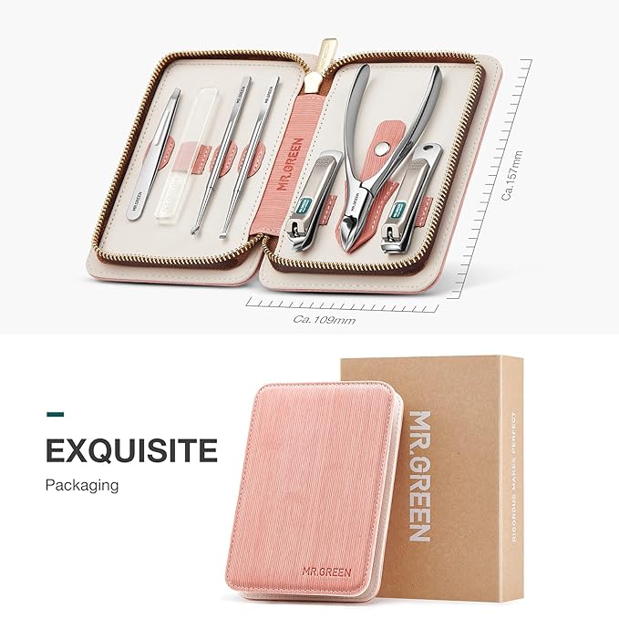 MR.GREEN 7in1 Manicure Sets Personal Care Tools Stainless Steel Professional Nail Clippers Pedicure Set Travel Case Kits (Mr-6020)