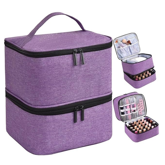 Nail Polish Organizer, Nail Polish Storage Holds 30 Bottles & Nail Lamp, Double Layer Nail Bag Organizer Case, Portable Nail Polish Holder for Nail Tech Travel & Manicure Kit