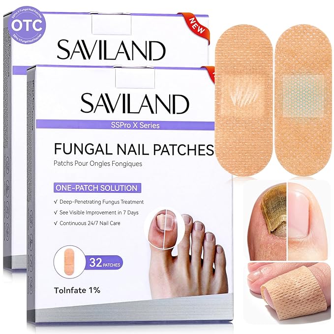 SAVILAND Extra Strength Fungal Nail Patches: 64 Patch Overnight Repair 1% Tolnaftate Toenail Treatment Nighttime Nail Renewal Restores Damaged Nails Discolored Thick Yellow Healthy Appearance