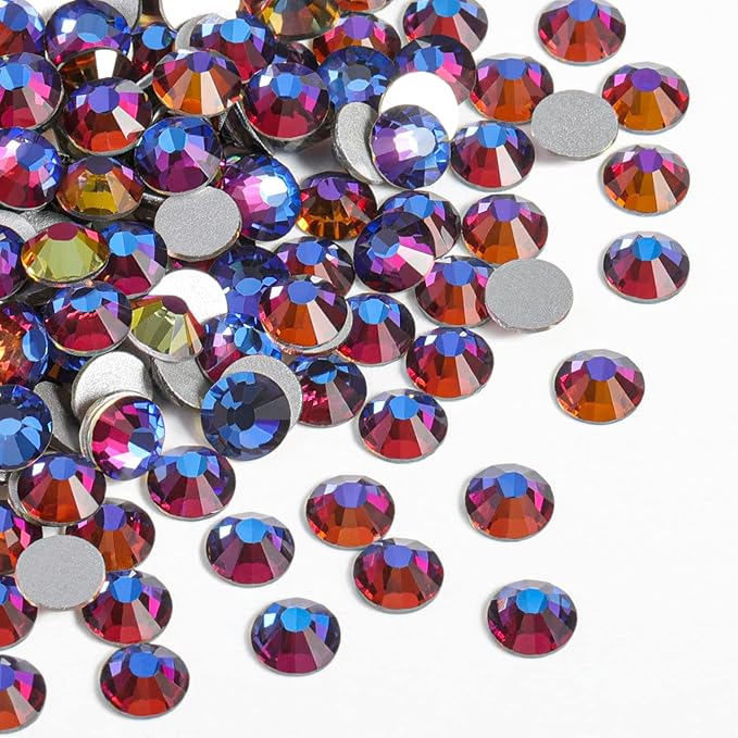 Beadsland Flat Back Crystal Rhinestones Round Gems for Nail Art and Craft Glue Fix, Blue Volcano, 7.0-7.3mm, SS34/288pcs