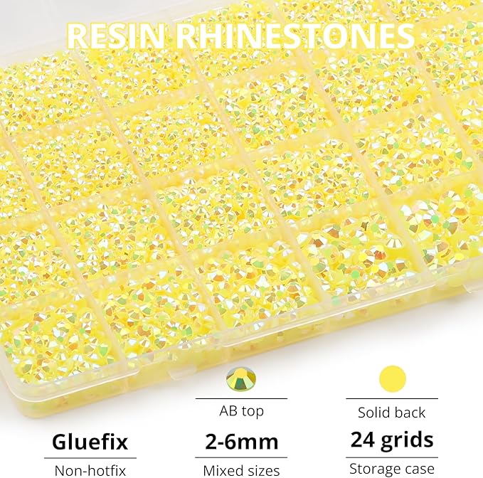 31000Pcs Yellow Resin Rhinestones for Bedazzling, Mixed Sizes 2-6mm Yellow Bedazzle Gem, Flatback Bedazzled Rhinestones Diamonds Jewels Crystals with Glue for Crafts Crafting Clothing and More