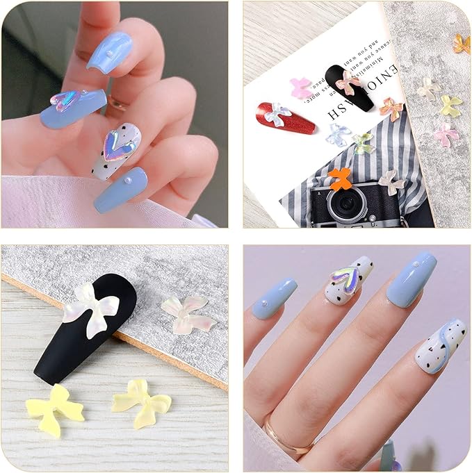 260Pcs Flatback Nail Charms Resin Fillers Mermaid Color Bowknot Diamond Heart Nail Gems Cute 3D Nail Stickers Nail Art Cabochons for Nail Art Makeup