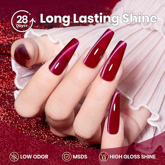 Beetles Pink Cat Eye Gel Nail Polish - 15ML Valentines Gel Polish Glitter Pink Cat Eye Magnetic Soak Off UV Cherry Shimmer Nail Art Design Manicure Gift for Women