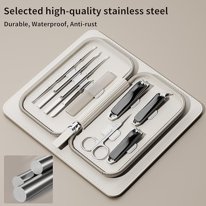 Nail Clippers Set Tweezers Scissors Manicure Grooming kit 9 in 1 with Zip Leather Case