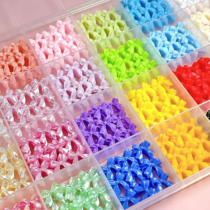 Multi-Colored Bow Nail Charms, 28 Grids Bows Nail Art Studs for Acrylic Nails, 3D Resin Bow Bowkont Nail Art Charms, Colored Bows Nail Art Charms Jewelry for Nails DIY Y2K