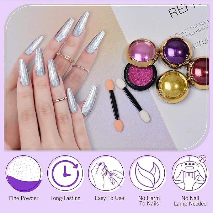 Saviland Chrome Nail Powder Set: 30Pcs Metallic Mirror Chrome Nail Powder Gold Black Red Green Gold Chrome Powder for Gel Nails Home & Nail Salons DIY