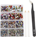 NCB 8000pcs Non Hotfix Rhinestones 10 Sizes Flatback Crystal Glass Rhinestones with Tweezers and Picking Pen for Nail Art Clothes Bags Phone Decorations Crafts DIY (000 Multicolors Mix SS3-SS30)