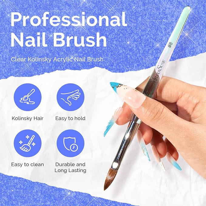 MelodySusie Kolinsky Acrylic Nail Brush,80% Kolinsky Hair,Professional Nail Art Brush for Acrylic Application,Nail Extension, 3D Nail Carving