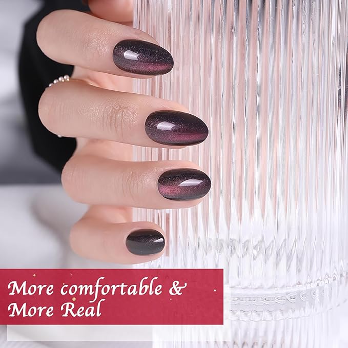 Glittering Cat Eye Press on Nails Short Almond, OPkssnails 150pcs Cat Eye Soft Gel Fake Nails, Acrylic Nail Tips for Women and Girls, Fit Perfectly & Natural Reusable on Nails in 15 Sizes