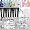 Biutee Gel Nail Stamping Kit with 8 Colors Nail Stamping Polish Gel Nail Stamping Plates 10PCS Nail Stamp Plates Nail Stamper Starry Sky Lace Flower Leaves Animal Nail Stamping Kit Nail Design