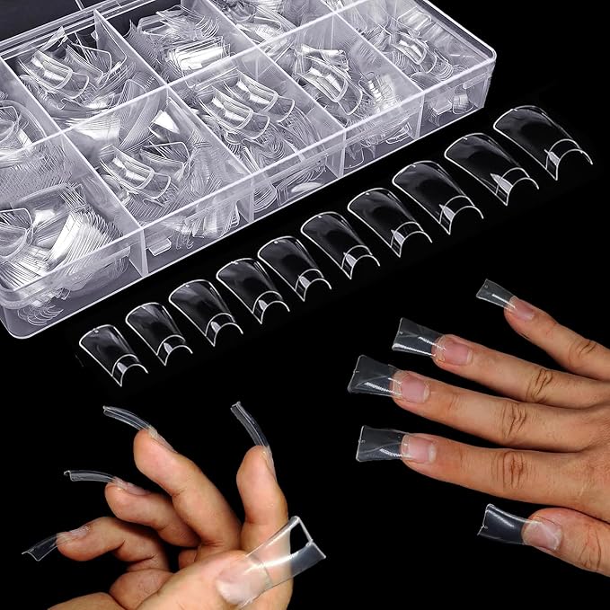 BlueZOO Duck Nail Tips, 500Pcs Clear C Curve False Nail Tips for Acrylic Nails, Gel Half Cover Wide French Nails 10 Sizes, Y2K Nail Extension Professional Salon & Home DIY Nail Art for Women Girls
