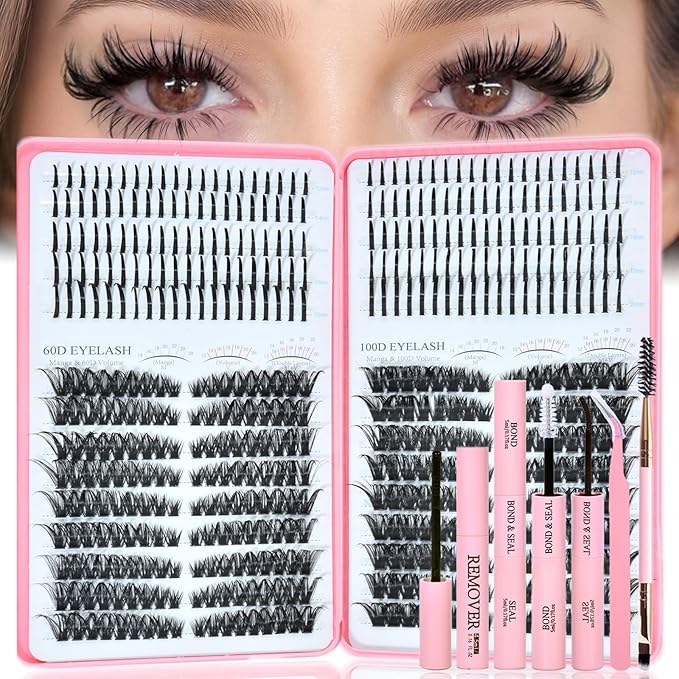 Lash Clusters Kit with Spikes, 60D+100D Left Right Eyelash Clusters Extensions Individual D Curl Fluffy Wispy False Eyelashes DlY Manga Lashes Extension Kit (12-22mm, Left Right Lash Clusters Kit)