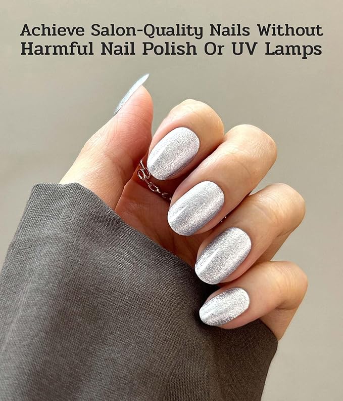 Nail Polish Strips (No UV Lamp Needed) - 22 Pcs Salon Quality Gel Nail Stickers - Long Lasting Wraps (Lunar Surface Light Grey)
