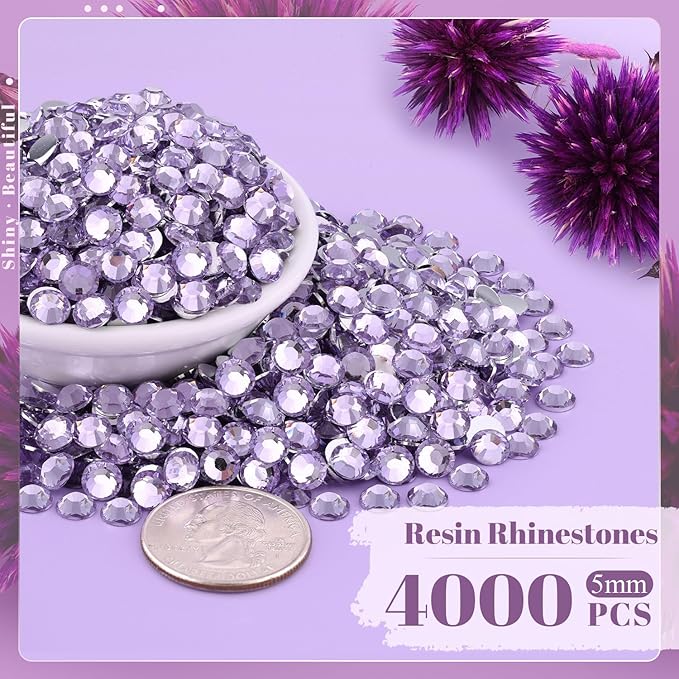 4000PCS 5mm Resin Rhinestones in Bulk (Light Purple), Bedazzling Flatback Crystals Rhinestones for Crafting DIY Nail Decoration, Gems Diomand Charms for Tumbler Shoes Clothing Fabric