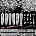 Multi Shapes Transparent White 3D Glass Crystal Nail Art Rhinestones Kit with Flatback Round Bead Charm Gem Stone Jewelry Diamond with Pickup Pen + Tweezer for Manicure Makeup DIY Craft Decoration