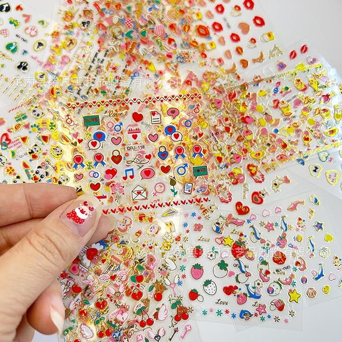 90 Sheets Nail Stickers for Valentine's Day Nail Art Decals 3D Self-Adhesive Heart Star Flower Nail Supplies Charms with Nails Tweezer for Women Nails Decoration