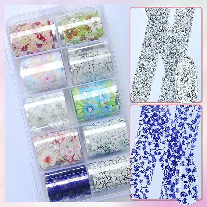 LoveOurHome 30 Sheet Flower Tranfer Nail Foils Sticker Decorations, Holographic Aurora Nail Tranfer Foil Stickers Marble Nails Stickers Decals Starry Sky Foil Sheet Gel Acrylic Nails Accessories