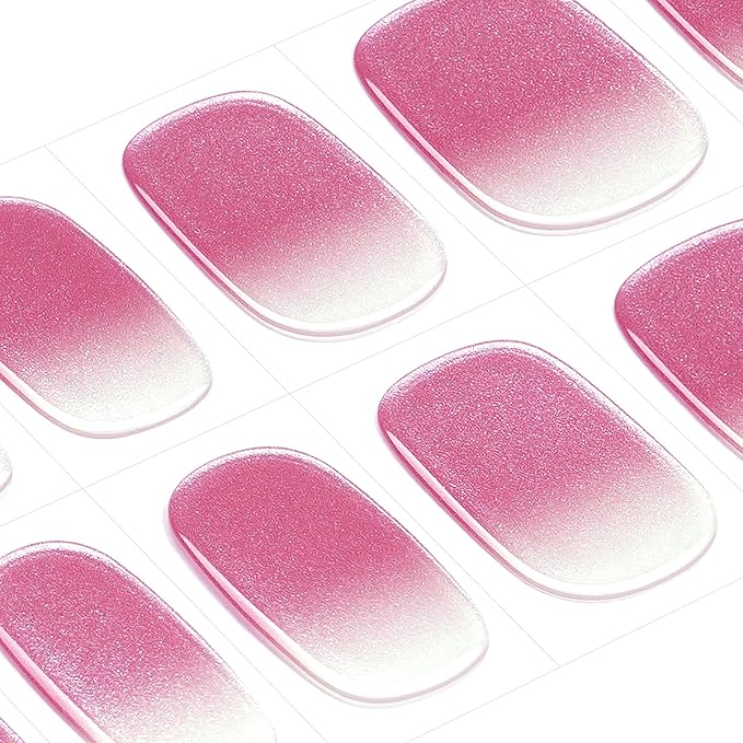 DANNI & TONI Semi Cured Gel Nail Strips Pink Transparent Ombre Pearlescent Gel Nail Wraps 28 Stickers | Mauve Breath