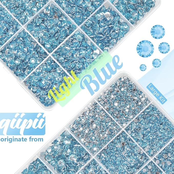 Light Blue Resin Rhinestones w B7000 Glue for Bedazzling Crafting 2mm-6mm Sky Blue Flatback Stones Diamonds Crystals Gems Bedazzler Kit for Nails Face Eyes Makeup Tumbler Bottles Crafts Shoes