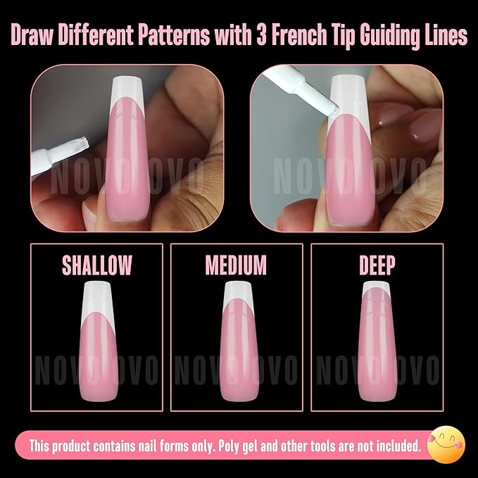 NOVO OVO Tapered Square (Sculpted) Nail Dual Forms for Poly Gel Extension with Guiding Line Inside, XL XXL Reusable Full Cover Acrylic Builder Hard Gel Polygel Molds x 15 sizes 150 Pcs