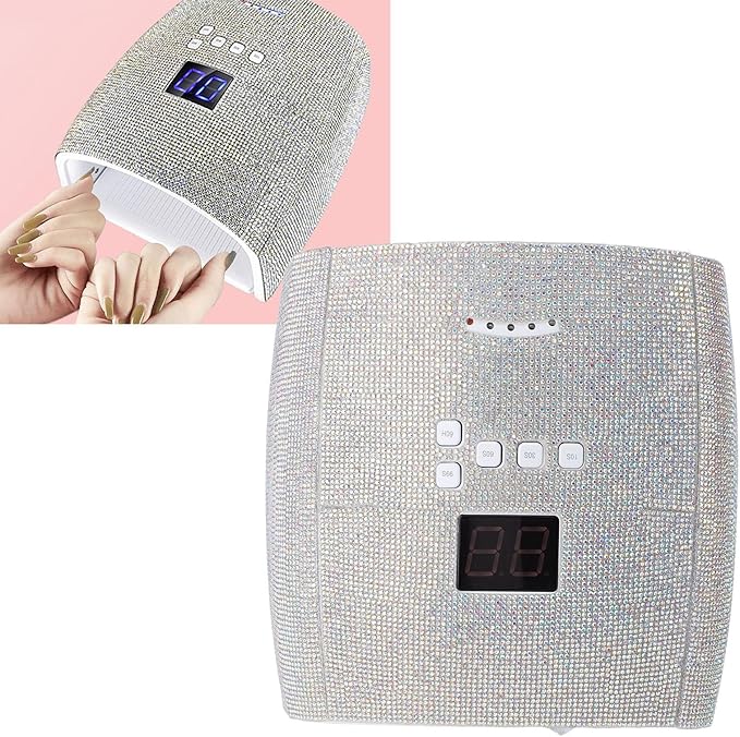 66W Nail Lamp with Rhinestones, Rechargeable Nail Lamp for Gel Nails, 15600mAh 33pcs Lamp Chips 4 Timer Setting Removable Bottom Tray Led Nail Light (US Plug)