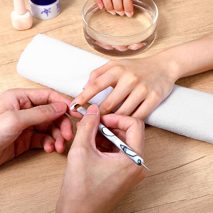 4 Pcs French Gel Nail Brushes, Double Head Acrylic Nail Art Brush with Dotting Tool, French Tip Brush, Professional Manicure Tool for DIY Nails Salon (10# 12# 14# 16#)